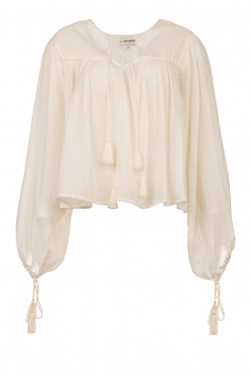 Antik Batik | Pleated blouse with puff sleeves Emilio | natural