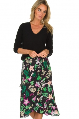 Aaiko |  Floral skirt with ruffles Coby | black