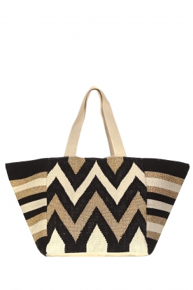 Little Soho | Beach bag with zigzag print Chloe | black