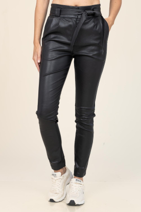 Ibana |  Stretch leather paperbag pants Paula | black 