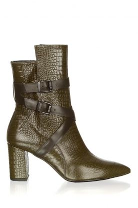 Janet & Janet | Leather boots with buckle details Militair | green 
