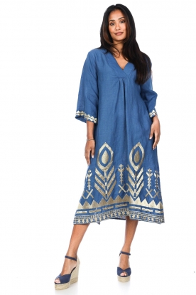 Greek Archaic Kori |  Linen kaftan Perla | blue 