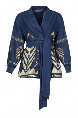 Greek Archaic Kori | Linnen blouse met borduursel Mila | blauw 