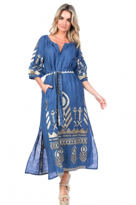Greek Archaic Kori | Linnen jurk Phileine | blauw