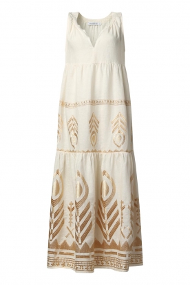 Greek Archaic Kori | Maxi dress with embroidery Lisa | natural