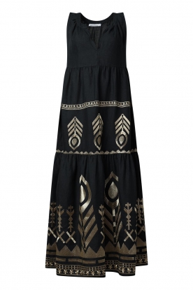 Greek Archaic Kori | Maxi dress with embroidery Lisa | black