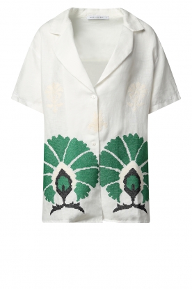 Greek Archaic Kori | Embroidered linen blouse Phoebe | green