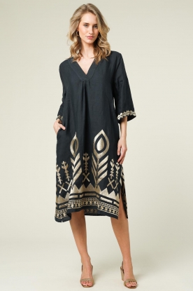 Greek Archaic Kori |  Linen kaftan Perla | black 