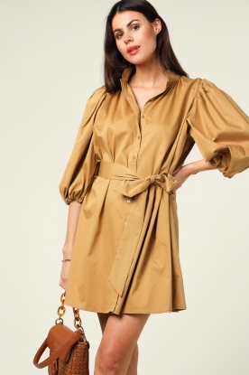 Notes Du Nord |  Poplin dress with puff sleeves Giselle | golden olive 
