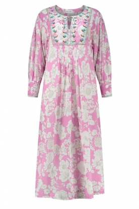 Antik Batik | Hand embroidered maxi dress Peony | pink