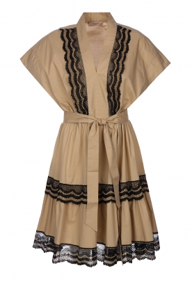 Twinset | Poplin dress with lace | beige 