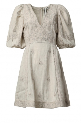 Scarlett Poppies | Linen dress with embroidery Gardenia | natural