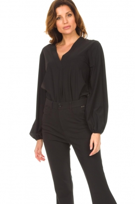 D-ETOILES CASIOPE |  Travelwear top with puff sleeve Arudy | black