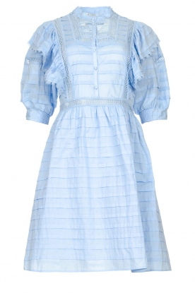 Silvian Heach | Cotton broderie dress with ruffles Kenzie | blue 