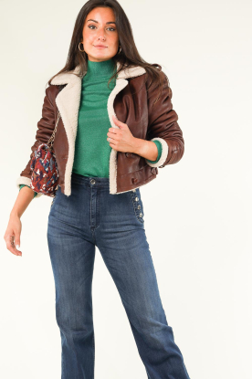 Ibana |  Leather teddy biker Belvine | brown