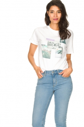 Set | Katoenen T-shirt met opdruk Roos | wit 