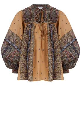 Antik Batik | Paisley top met ballon mouwen Hida | camel 