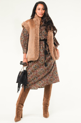 Antik Batik |  Paisley print midi dress Zina | brown 