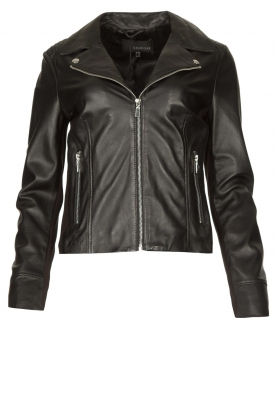 STUDIO AR | Leather biker jacket with tricot details Kendall | black 