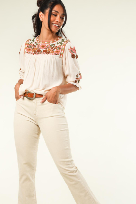 Louizon |  Crepe top with embroidery Nora | beige 