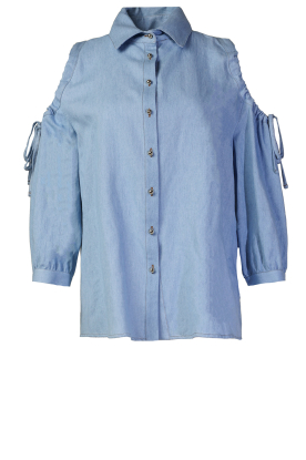 Liu Jo | Tencel blouse met open schouders Hole | blauw