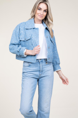 Second Female |  Cropped denim jacket with sequins Lemara | blue 