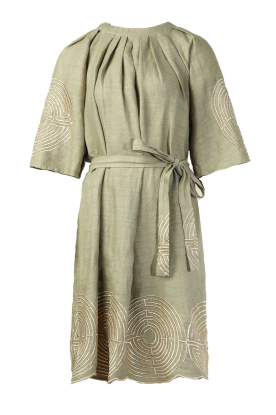 Greek Archaic Kori | Dress with labyrinth embroidery Zoe | green