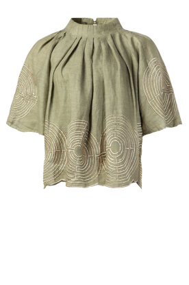 Greek Archaic Kori | Top with labyrinth embroidery Kaat | green