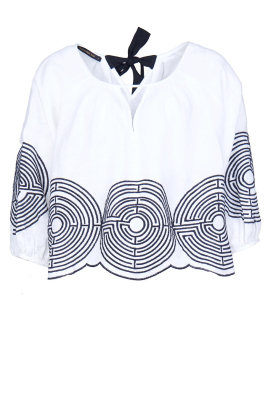 Greek Archaic Kori | Top with labyrinth embroidery Nore | white