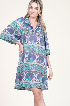 Antik Batik |  Dress with print and embroidery Tala | blue