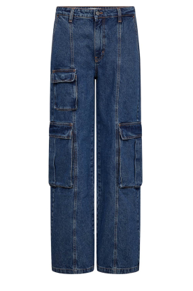 Co'Couture |Katoenen denim cargo broek Vika | blauw