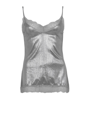 Est'Seven | Satin stretch top with lace Tesset | silver