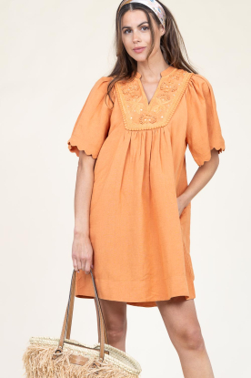 Scarlett Poppies |  Mini dress with embroidery Dorra | orange