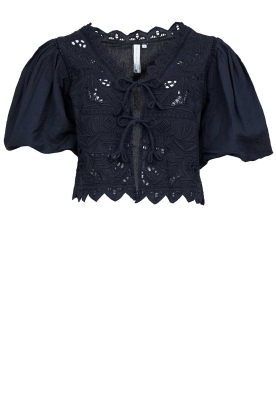 Scarlett Poppies | Linen blouse with openwork details Palermo | black 