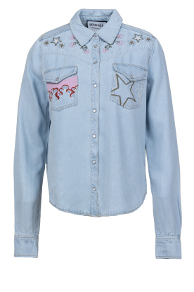 Berenice | Jeans blouse with embroidery Cabana Flamme | blue