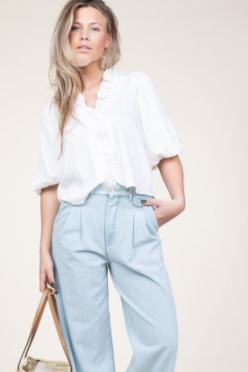 Co'Couture | Cropped blouse met pofmouwen Sueda | wit