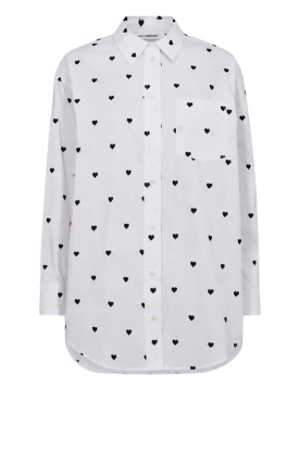 Co'Couture |Oversized blouse met print Heart | wit