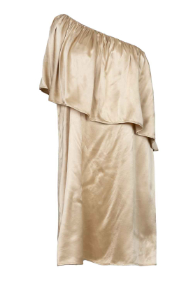 Greek Archaic Kori | One shoulder satin dress Thyme | gold