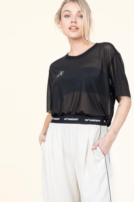 Co'Couture | Oversized top met logo Mesh | zwart