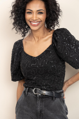 Haute L'Amitié |  Cropped top with puffed sleeves Dazzy | black 