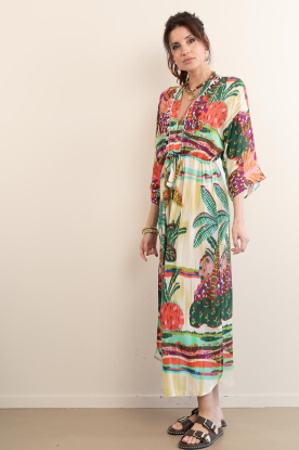 Look Dress with print and beads Palmeras