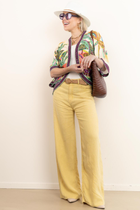 Look Kimono with print and beads Palmeras