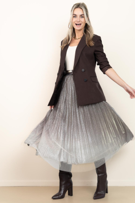 Co'Couture |  Plissé maxi skirt with glitters Lara | brown 