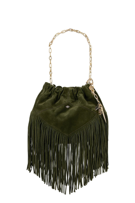 ba&sh |  Suede shoulder bag with fringes Mini | dark green 