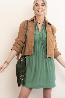 ba&sh |  Suede shoulder bag with fringes Mini | dark green 