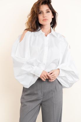 Janice | Poplin blouse met cut-outs Stone | wit 