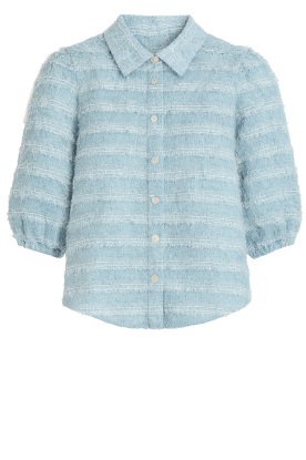 Janice |  Bouclé lurex blouse with puffed sleeves Lars | blue 