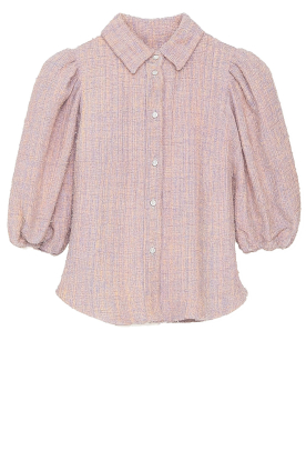Janice |  Bouclé lurex blouse with puffed sleeves Lars | pink 