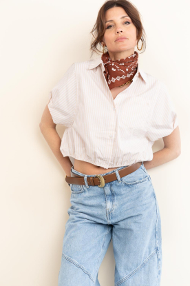 Janice |  Cropped poplin striped blouse Cross | beige 