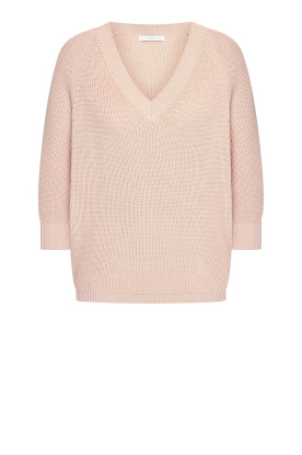 by-bar | Katoenen trui met V-hals Lune | roze 